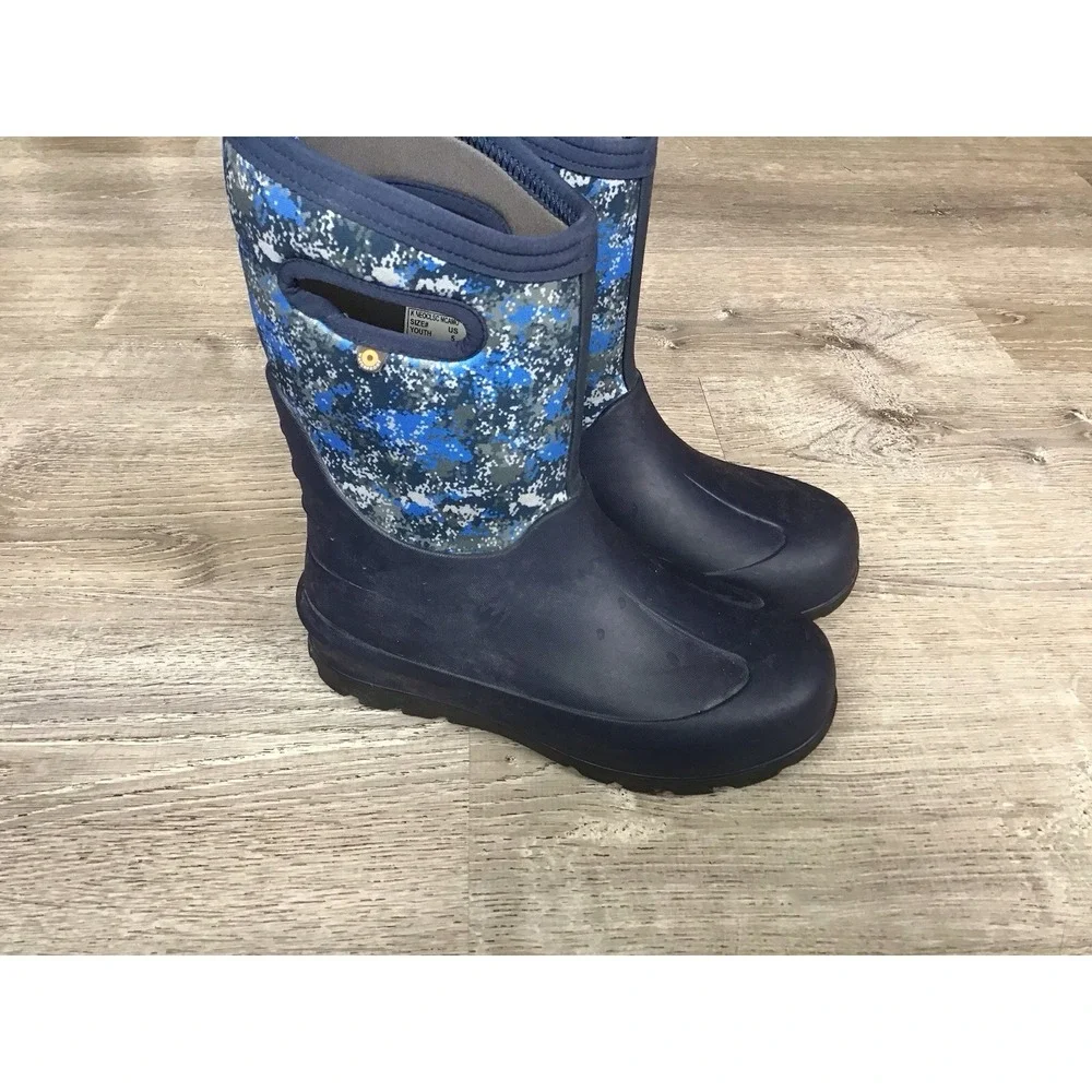 Bogs Boots Youth Kids 5 Blue Camo NeoClassic Waterproof Insulated Snow Winter